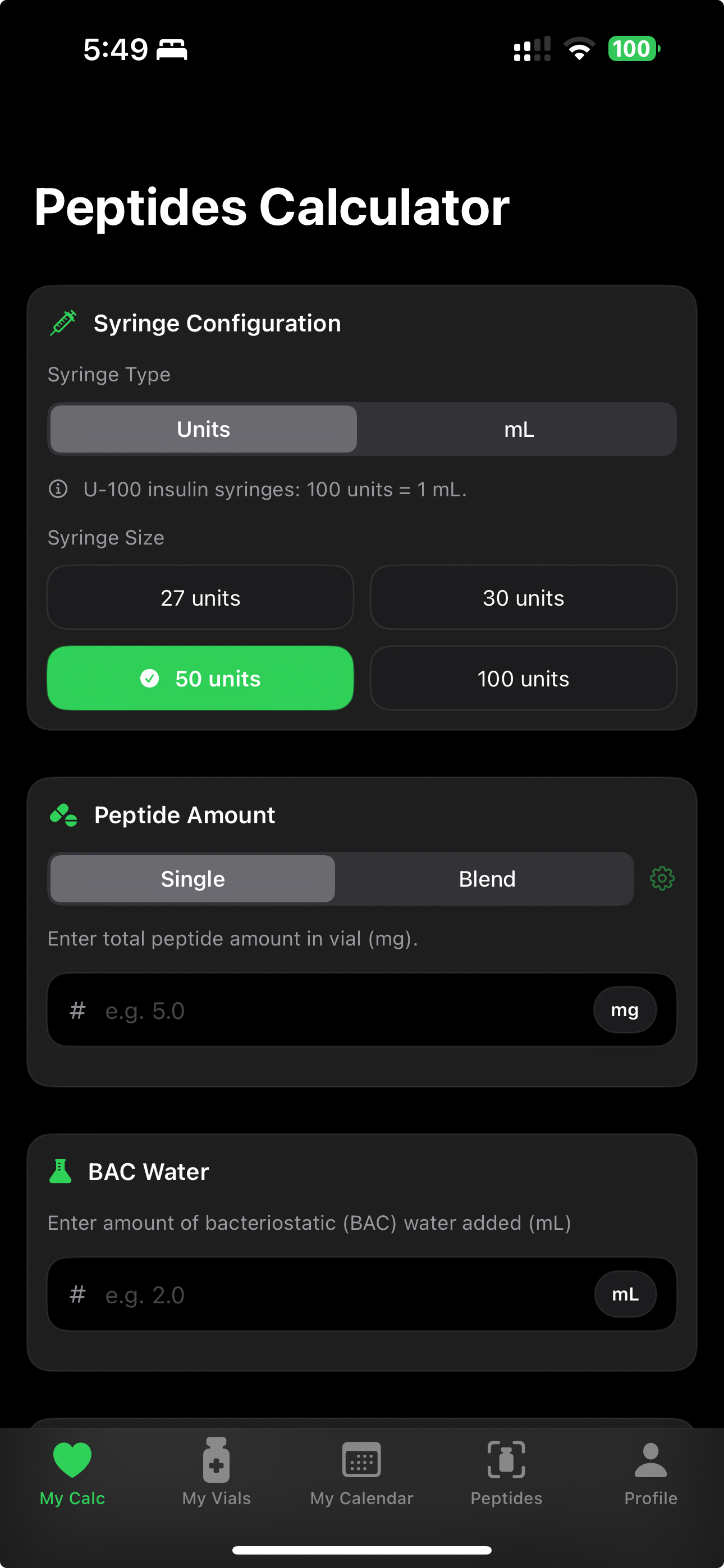 Peptides Calculator app screenshot